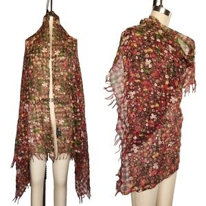 Share Peruvian Connection Wool Huge Scarf Cape Shawl Fringe Floral Multicolor Kn